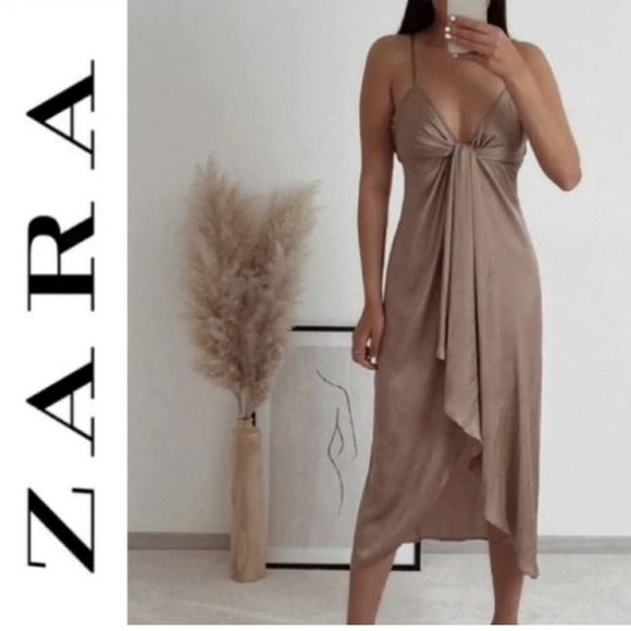 Zara Dresses & Skirts - Zara Women's Knotted Front Satin Dress